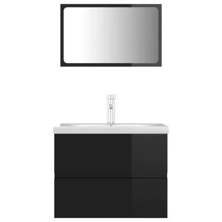 Set mobilier de baie, negru lucios, 60 x 38.5 x 45 cm