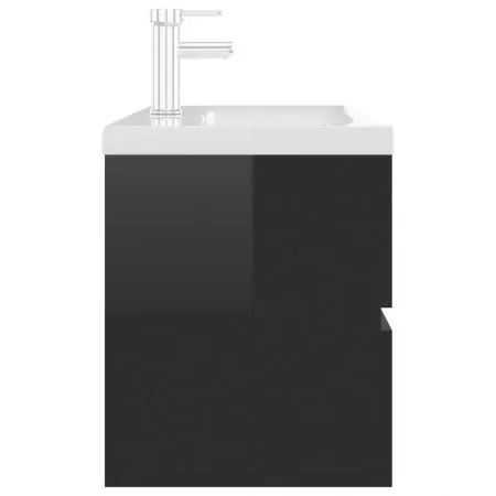 Dulap cu chiuveta incorporata, negru lucios, 100 x 38.5 x 45 cm