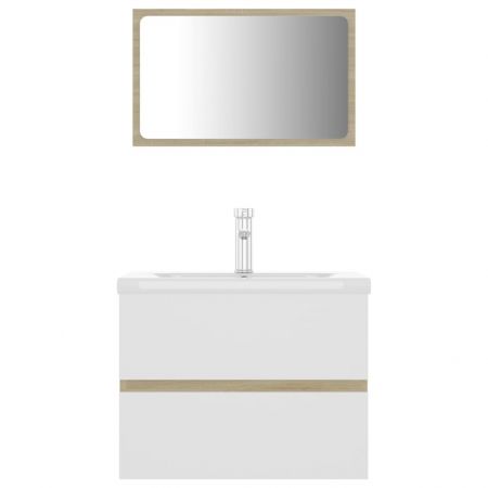 Set mobilier de baie, alb si stejar sonoma, 60 x 38.5 x 45 cm