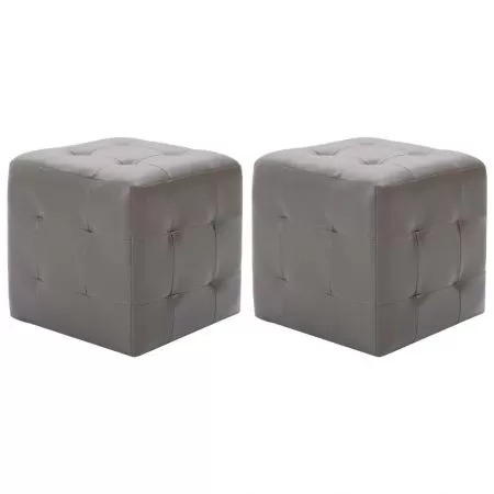  Taburet, 2 buc., gri, 30 x 30 x 30 cm, piele ecologică