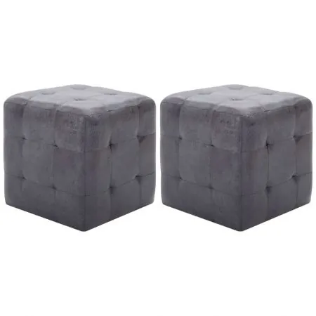  Taburet, 2 buc., gri, 30x30x30 cm, piele întoarsă ecologică