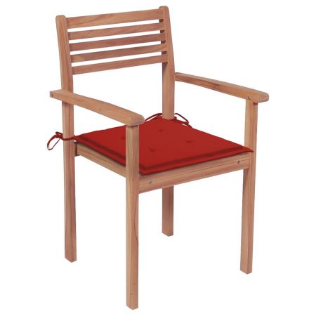 Set 6 bucati scaune de gradina stivuibile cu perne, rosu