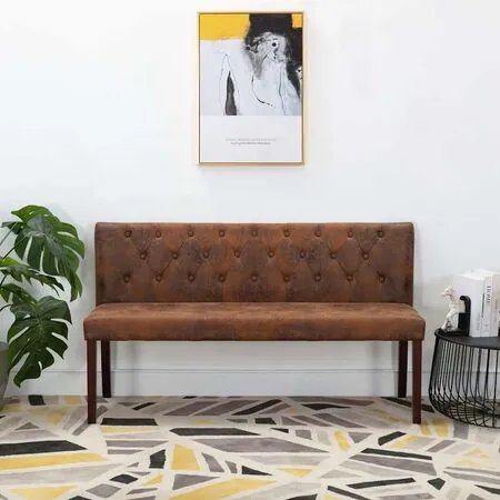  Bancă, maro, 148,5 cm, velur ecologic