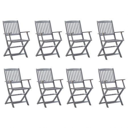 Set 8 bucati scaune pliabile de exterior cu perne, albastru deschis