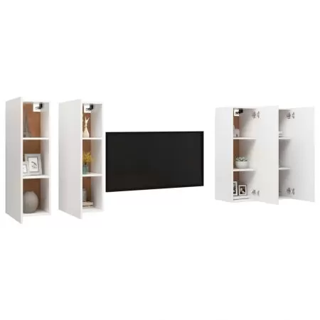 Set 4 bucati dulapuri tv, alb, 30.5 x 30 x 90 cm