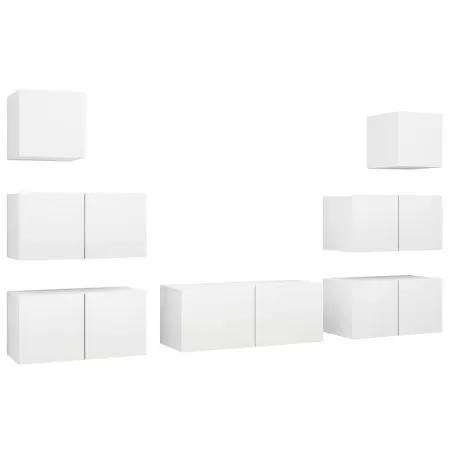 Set de dulapuri TV, 7 piese, alb, 80 x 30 x 30 cm