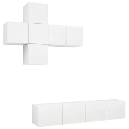 Set dulapuri TV, 7 piese, alb, lemn prelucrat
