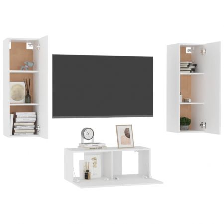 Set dulapuri TV, 3 piese, alb, 80 x 30 x 30 cm