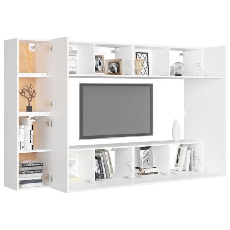Set de dulapuri TV, 8 piese, alb, 80 x 30 x 30 cm