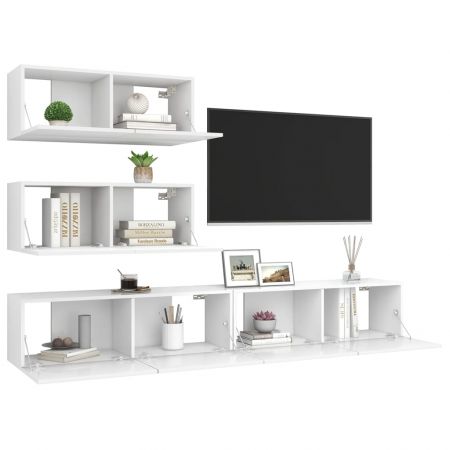 Set dulapuri TV, 4 piese, alb, 100 x 30 x 30 cm