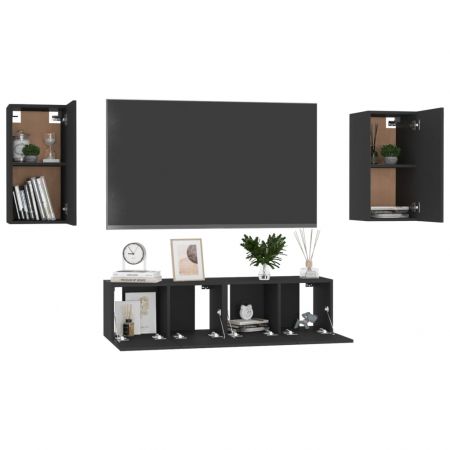 Set dulapuri TV, 4 piese, negru, 60 x 30 x 30 cm 
