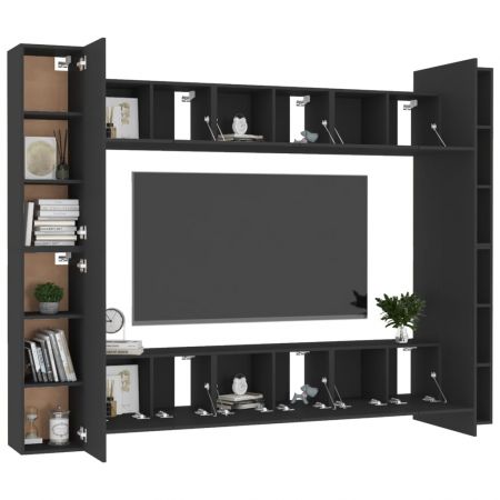 Set dulapuri TV, 10 piese, negru, 60 x 30 x 30 cm