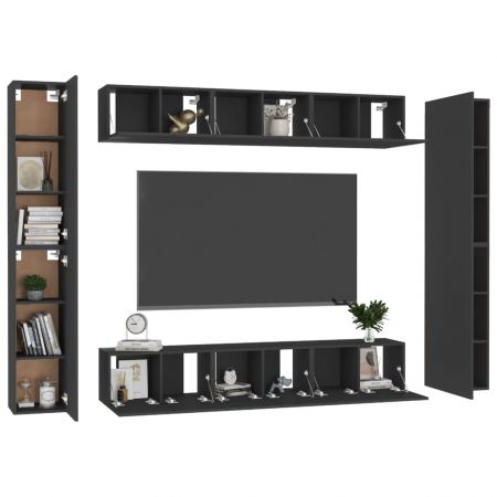Set dulapuri TV, 10 piese, negru, 60 x 30 x 30 cm 