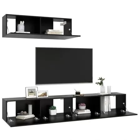 Dulapuri TV, 3 piese, negru, 100 x 30 x 30 cm