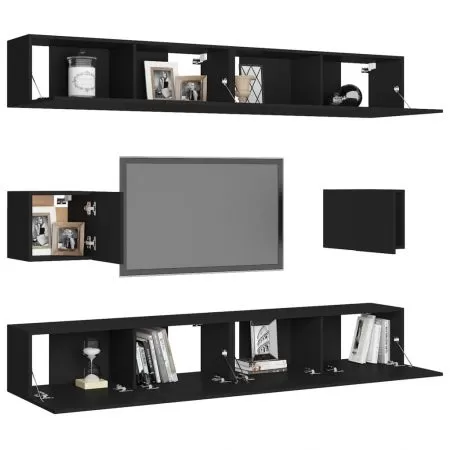 Set dulap TV, 6 piese, negru, 100 x 30 x 30 cm