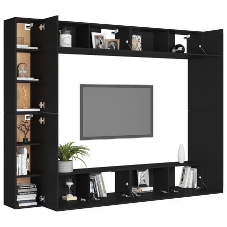 Set dulapuri TV, 8 piese, negru, 100 x 30 x 30 cm