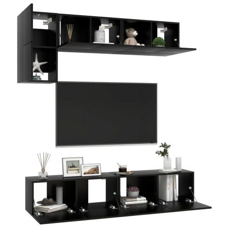 Set dulapuri TV, 5 piese, negru, 80 x 30 x 30 cm