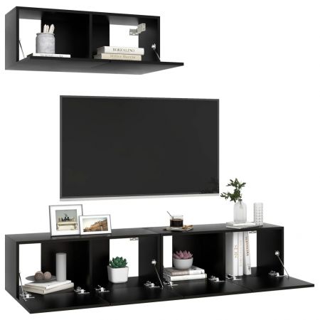 Set dulapuri TV, 3 piese, negru, 80 x 30 x 30 cm