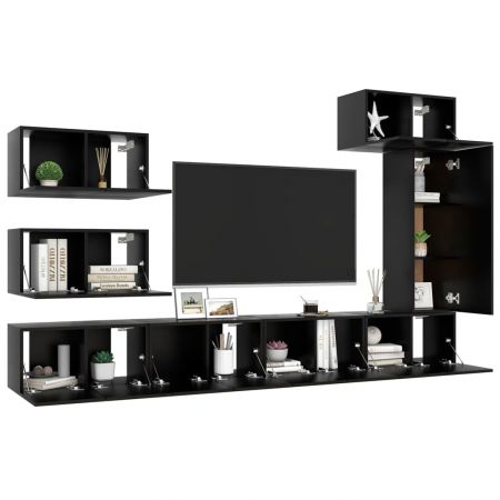Set dulapuri TV, 8 piese, negru, 60 x 30 x 30 cm