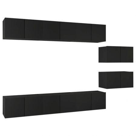 Set dulapuri TV, 8 piese, negru, 60 x 30 x 30 cm