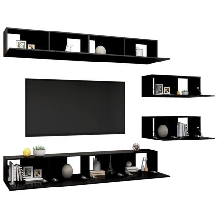Dulapuri TV, 6 piese, negru, 100 x 30 x 30 cm