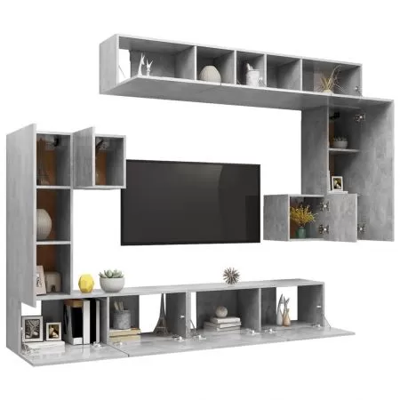 Set dulapuri TV, 8 piese, gri beton, 100 x 30 x 30 cm