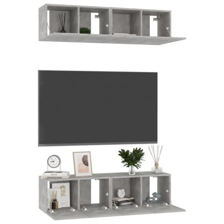 Set comode TV, 4 piese, gri beton, 60 x 30 x 30 cm