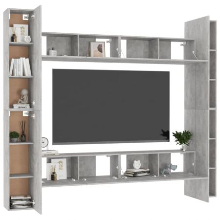 Set dulapuri TV, 8 piese, gri beton, 100 x 30 x 30 cm