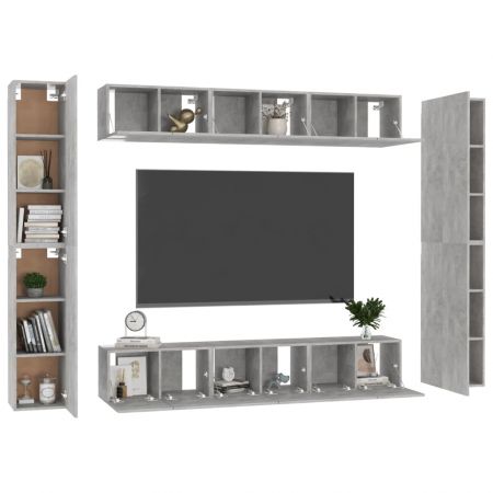 Set de dulapuri TV, 10 piese, gri beton, 60 x 30 x 30 cm 
