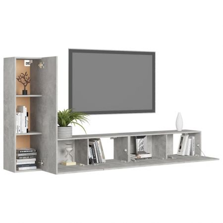 Set dulap TV, 3 piese, gri beton, 100 x 30 x 30 cm