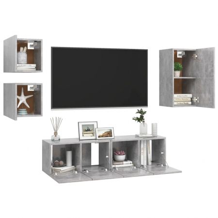 Set dulapuri TV, 5 piese, gri beton, 30.5 x 30 x 60 cm
