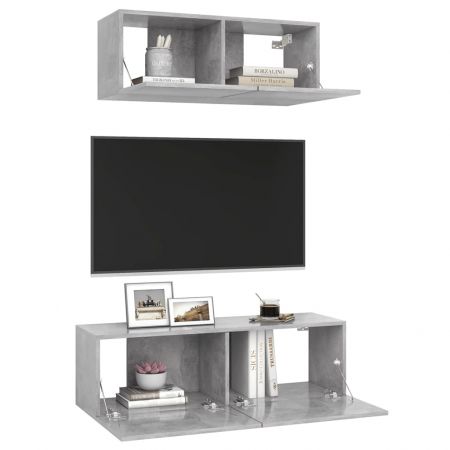 Set dulap TV, 2 piese, gri beton, 80/100 x 30 x 30 cm