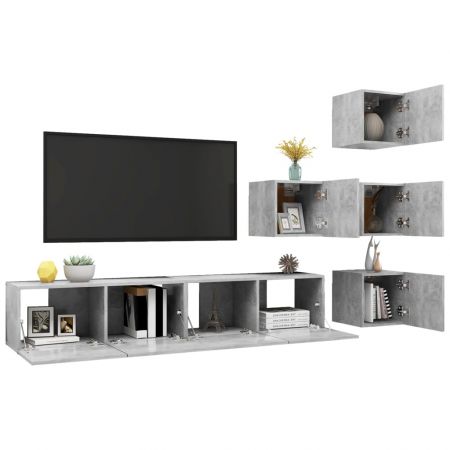 Set dulap TV, 6 piese, gri beton, 80 x 30 x 30 cm