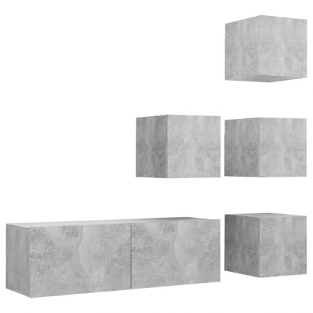 Set dulap TV, 5 piese, gri beton, 100 x 30 x 30 cm
