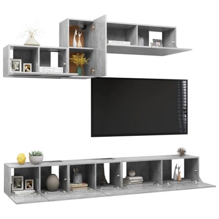 Set dulapuri TV, 6 piese, gri beton, 100 x 30 x 30 cm