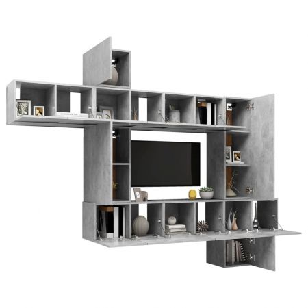 Set dulapuri TV, 10 piese, gri beton, 60 x 30 x 30 cm