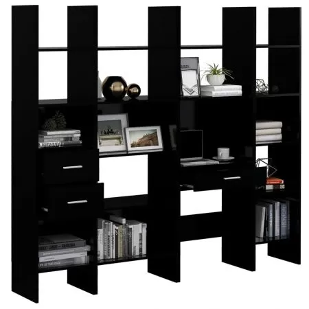 Set biblioteca, 4 piese, negru, 200 x 35 x 180 cm