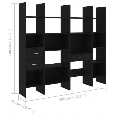 Set biblioteca, 4 piese, negru, 200 x 35 x 180 cm