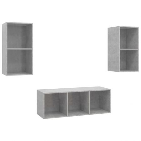 Set de dulapuri TV, 3 piese, gri beton, 37 x 37 x 107 cm