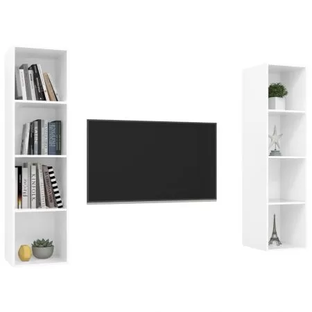 Set 2 bucati dulapuri tv montate pe perete, alb lucios, 37 x 37 x 142.5 cm