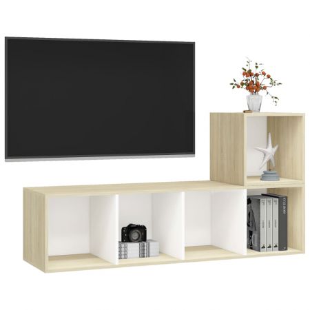 Set de dulapuri TV, 2 piese, alb si stejar sonoma, 37 x 37 x 142.5 cm