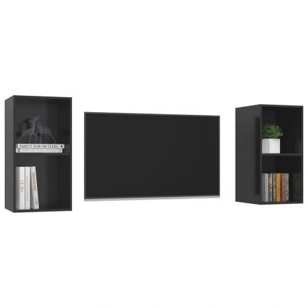 Set 2 bucati dulapuri tv montaj pe perete, negru lucios, 37 x 37 x 72 cm