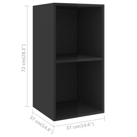 Set 2 bucati dulapuri tv montaj pe perete, negru lucios, 37 x 37 x 72 cm