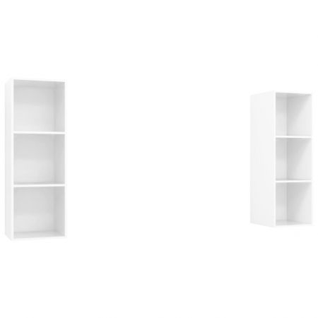Set 2 bucati dulapuri tv montaj pe perete, alb lucios, 37 x 37 x 107 cm