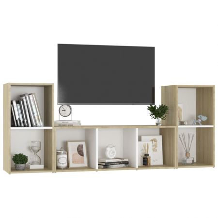 Set de dulapuri TV, 3 piese, alb si stejar sonoma, 72 x 35 x 37 cm