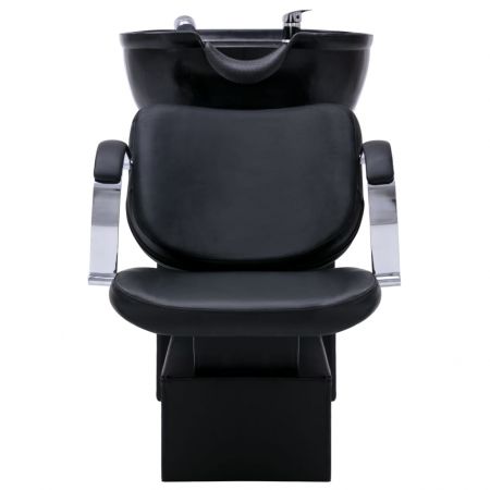 Unitate de șamponare cu scaun de salon, piele ecologică, cu lavoar negru