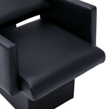 Unitate de șamponare cu scaun negru de salon, piele ecologică, cu lavoar alb