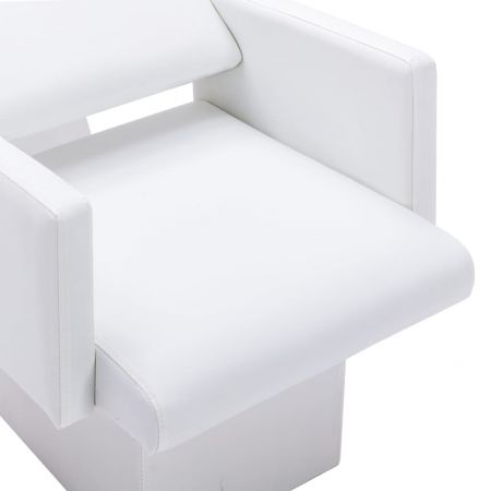 Unitate de șamponare cu scaun alb de salon, piele ecologică, cu lavoar alb