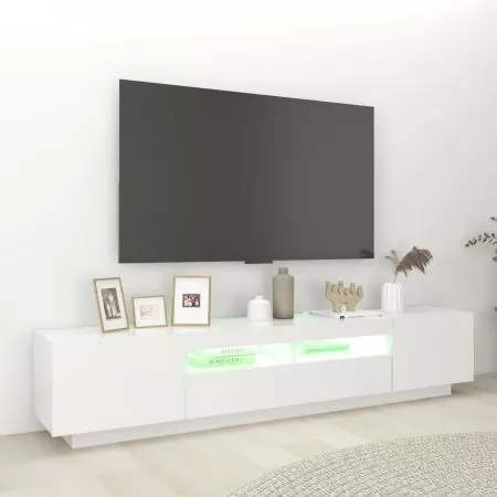 Comoda TV cu lumini LED, alb, 200 x 35 x 40 cm