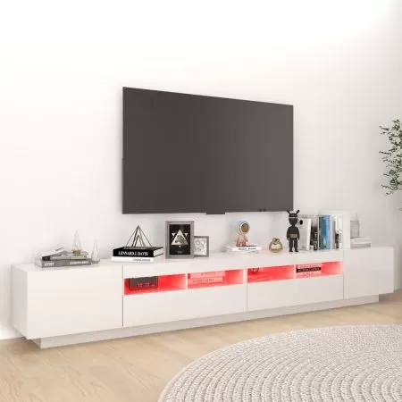 Comoda TV cu lumini LED, alb lucios, 260 x 35 x 40 cm